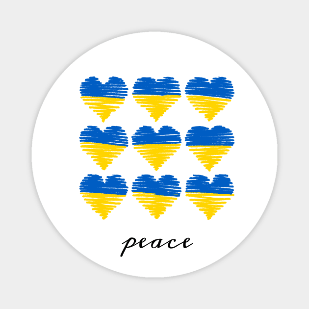 Ukrainian Flag color hand drawn heart, Peace for Ukraine Magnet by RenattaZare